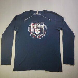 Moto rider Black Helmet crew neck knit pullover men's size XL dark blue graphic